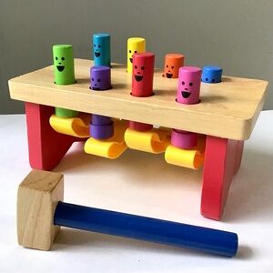 Melissa & Doug Deluxe Pounding Bench Wooden Toy With Mallet Non-Removable Pegs